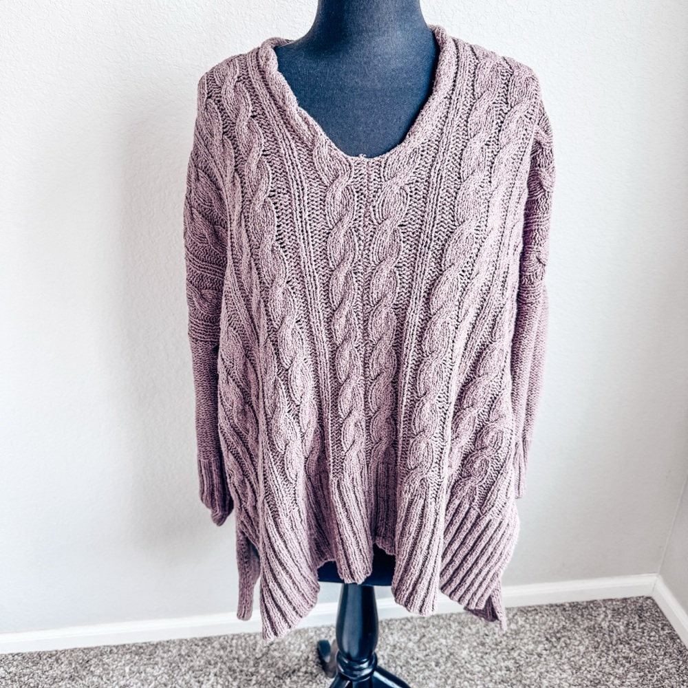 Free People Oversized Cable Knit Sweater Slouchy Boho Tunic M